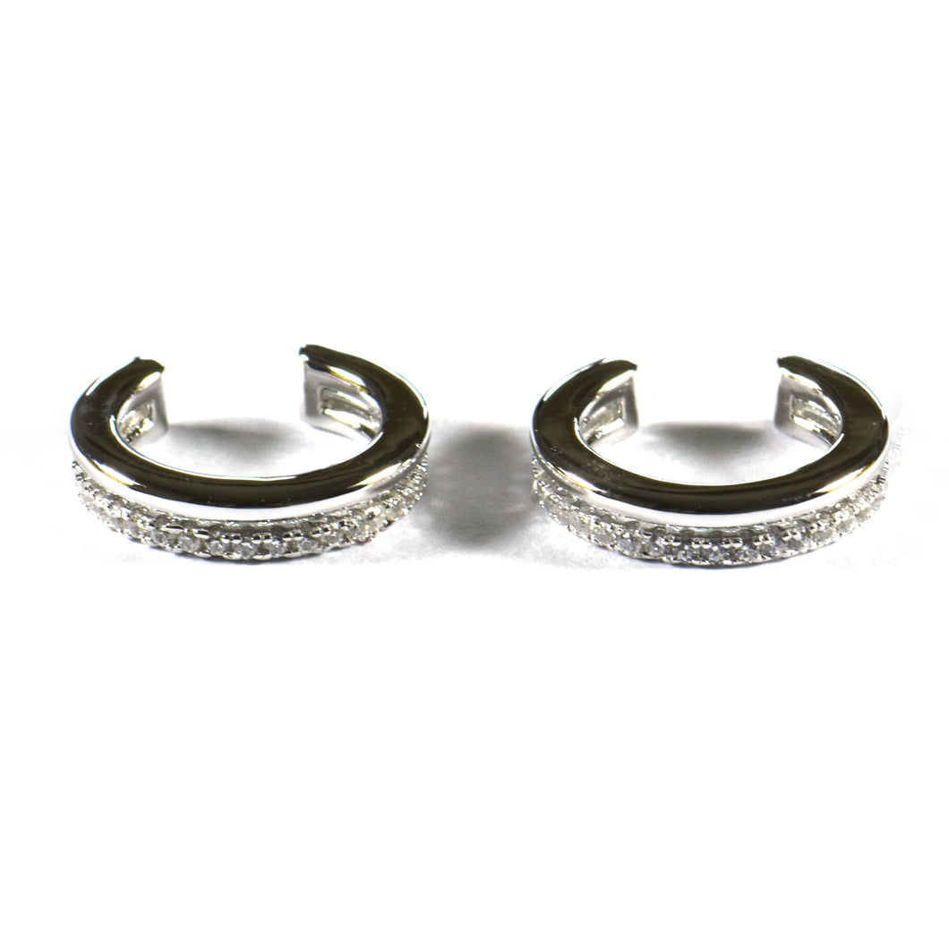 Cuff silver earring with round of CZ