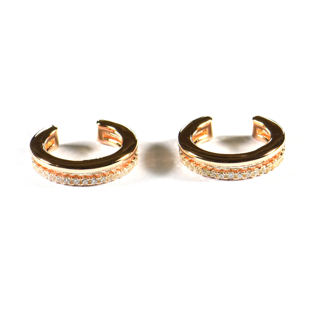 Cuff silver earring with round of CZ & pink gold plating
