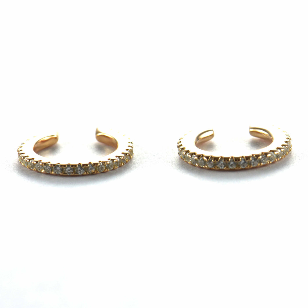 Cuff silver earring with white CZ & pink gold plating