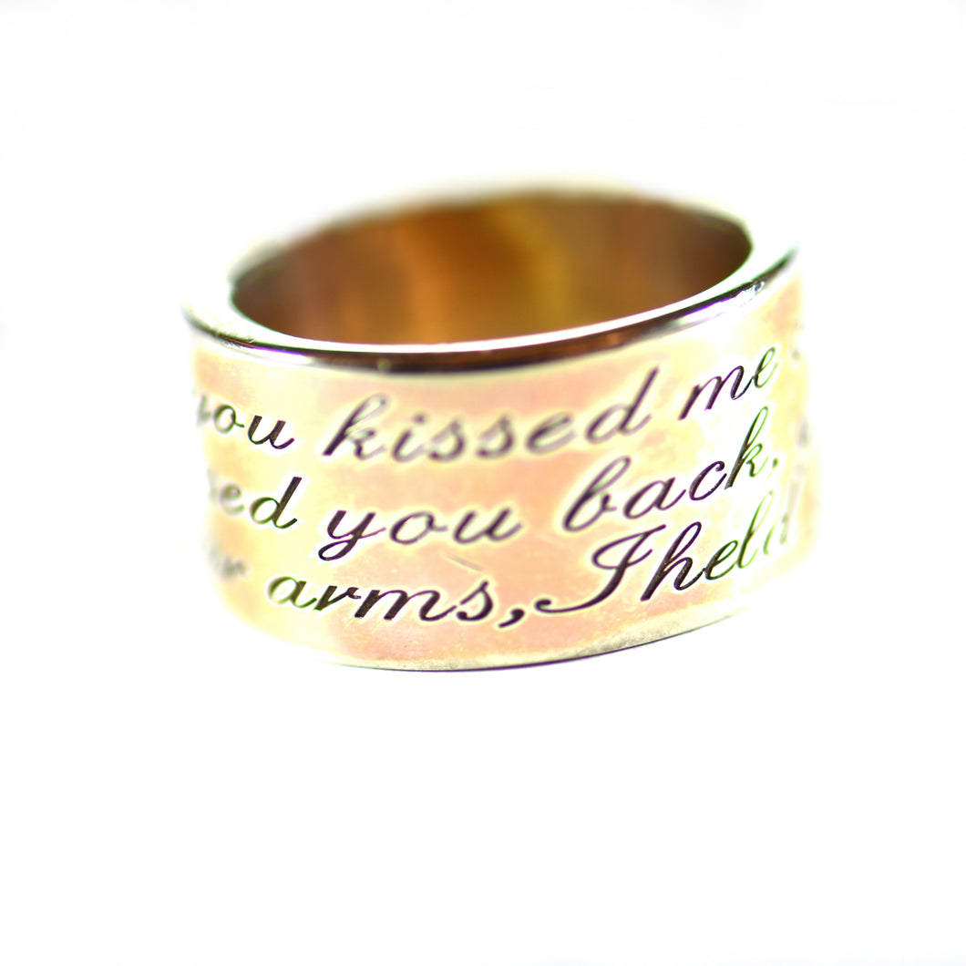 Love poems silver ring with pink gold plating