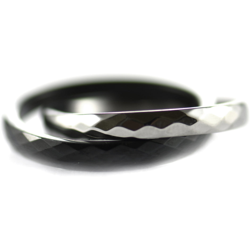 Dimond cut stainless silver ring with black plating