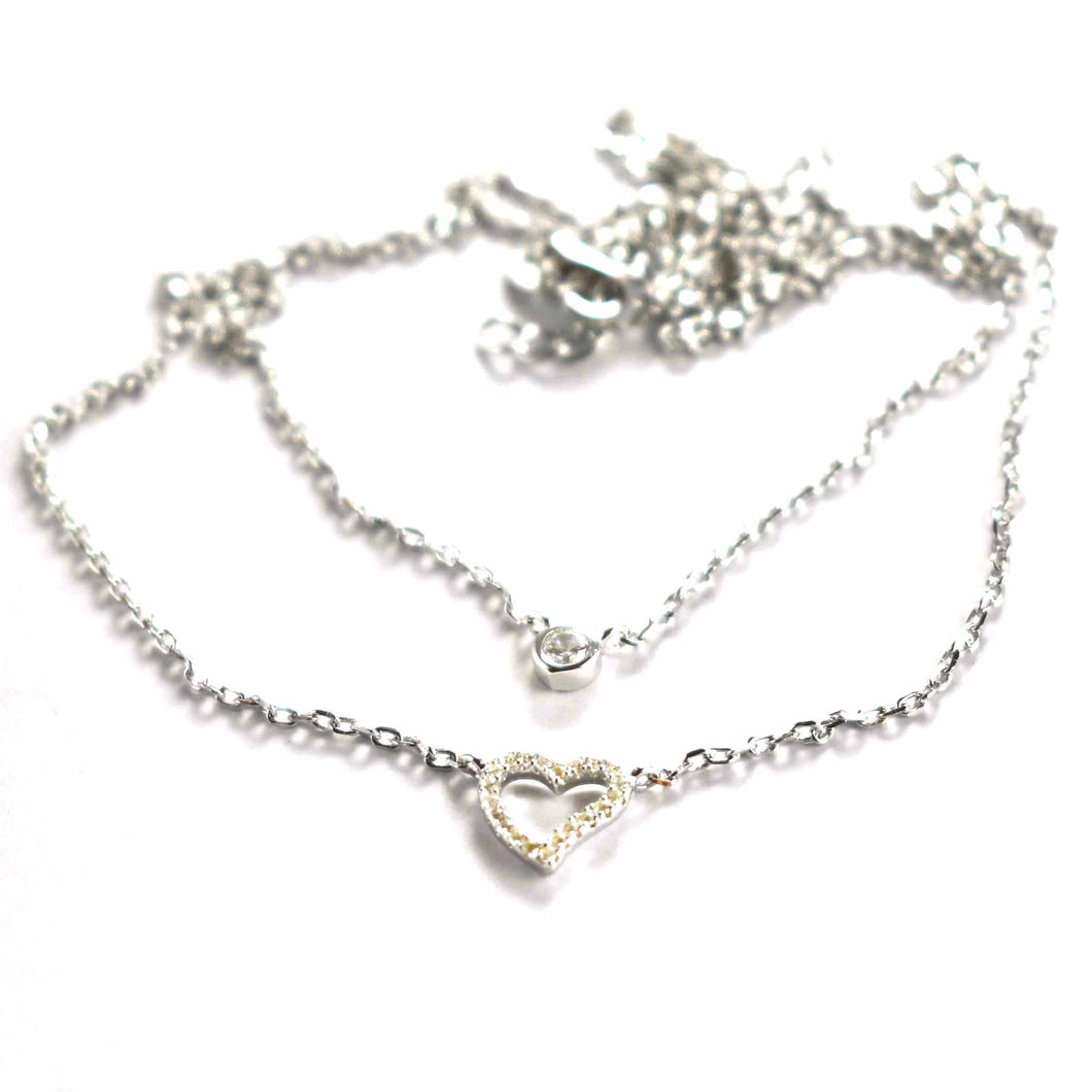 Double chain silver necklace with white CZ