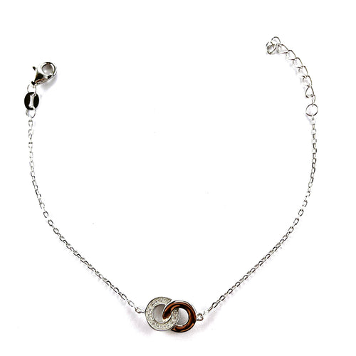 Double circle silver bracelet with CZ