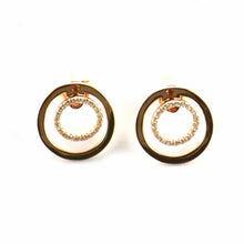 Double circle studs silver earring with CZ & pink gold plating
