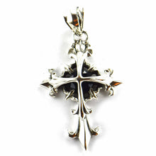 Double cross silver pendant with dark blue CZ