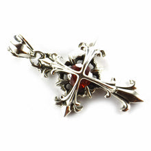 Double cross silver pendant with red CZ