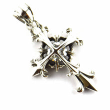 Double cross silver pendant with white CZ