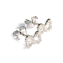 Double heart silver studs earring with white CZ