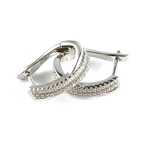 Double path stone silver circle earring