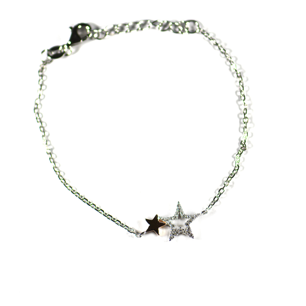 Double star silver bracelet with CZ & pink gold plating