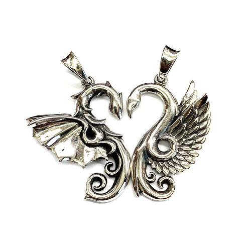 Dragon & Phoenix silver couple pendant
