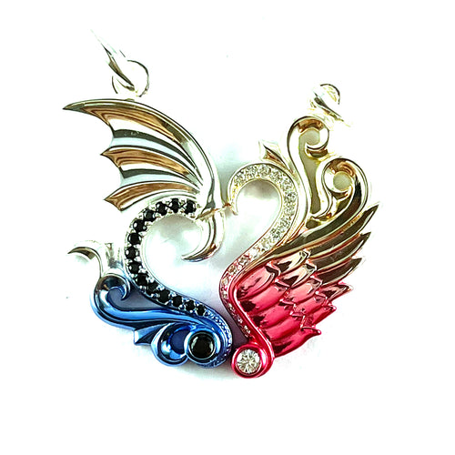 Dragon & Phoenix silver pendant with pink & blue plating