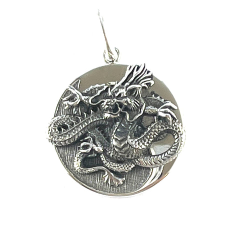 Dragon & Tai Chi diagram silver pendant