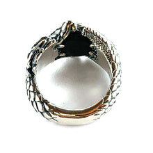 Dragon ball silver ring with black stone