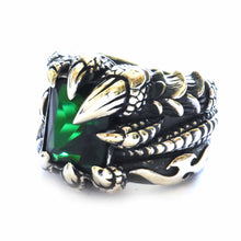 Dragon claw silver ring with green CZ