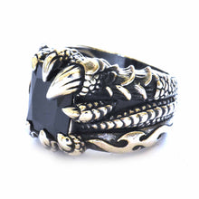 Dragon claw silver ring with black CZ & oxidize