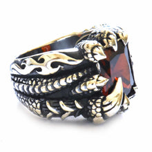 Dragon claw with red cubic zirconia silver ring