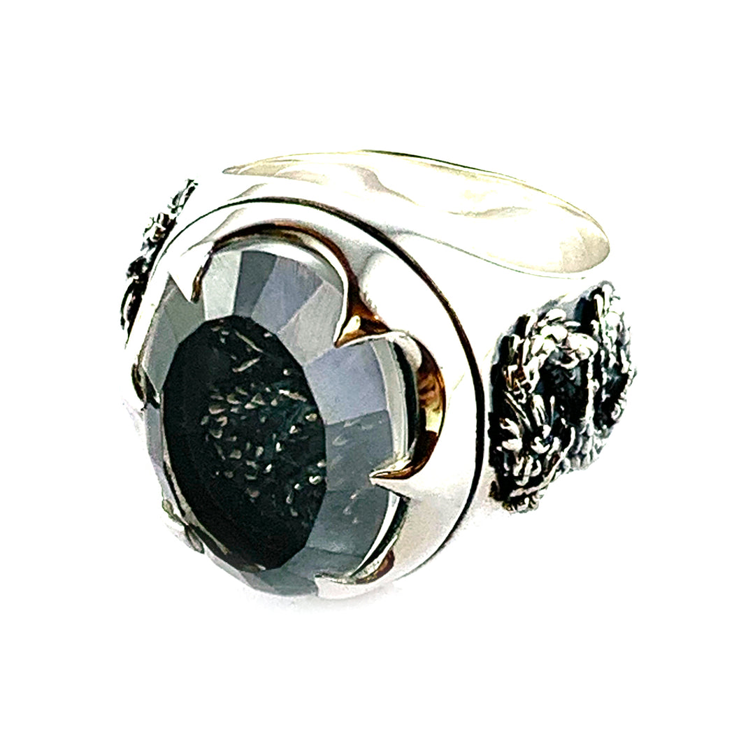 Dragon silver ring with crystal