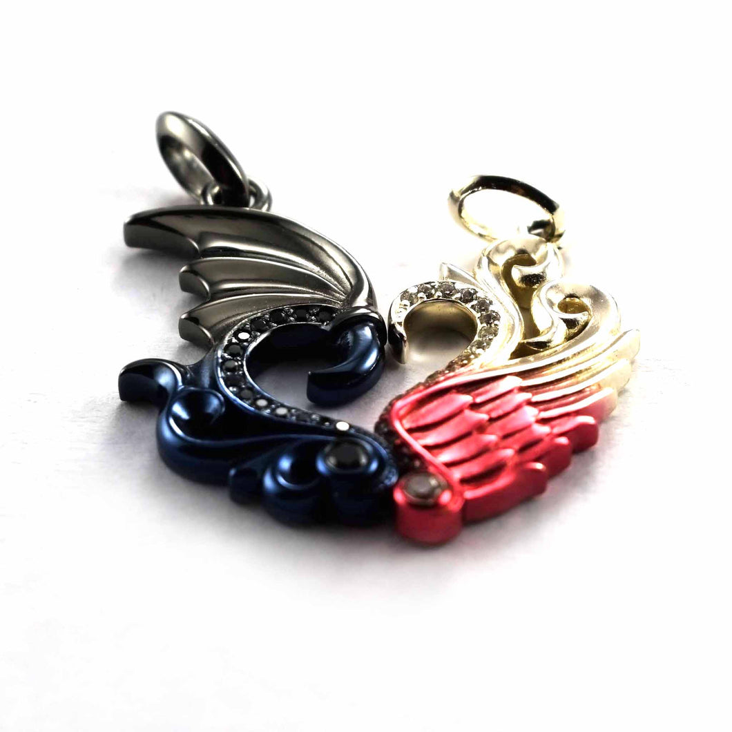 Dragon & Phoenix gradual color silver couple pendant