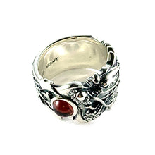 Dragon silver ring with small garnet
