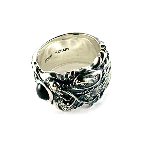 Dragon silver ring with small star stone