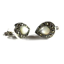 Drop silver studs earring with drop mother of pearl & marcasite