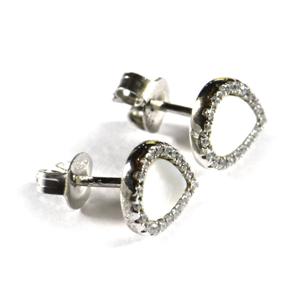 Drop silver studs earring with mother of pearl & CZ