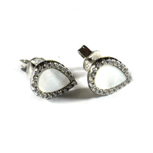 Drop silver studs earring with mother of pearl & CZ