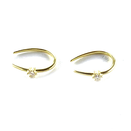 Fish hook silver earring with CZ & 18K gold plating