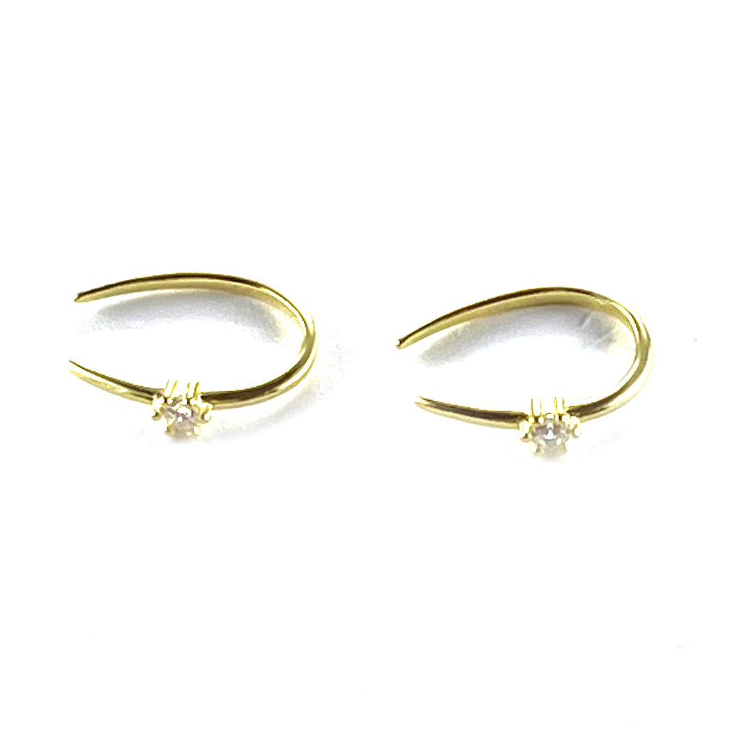 Fish hook silver earring with CZ & 18K gold plating