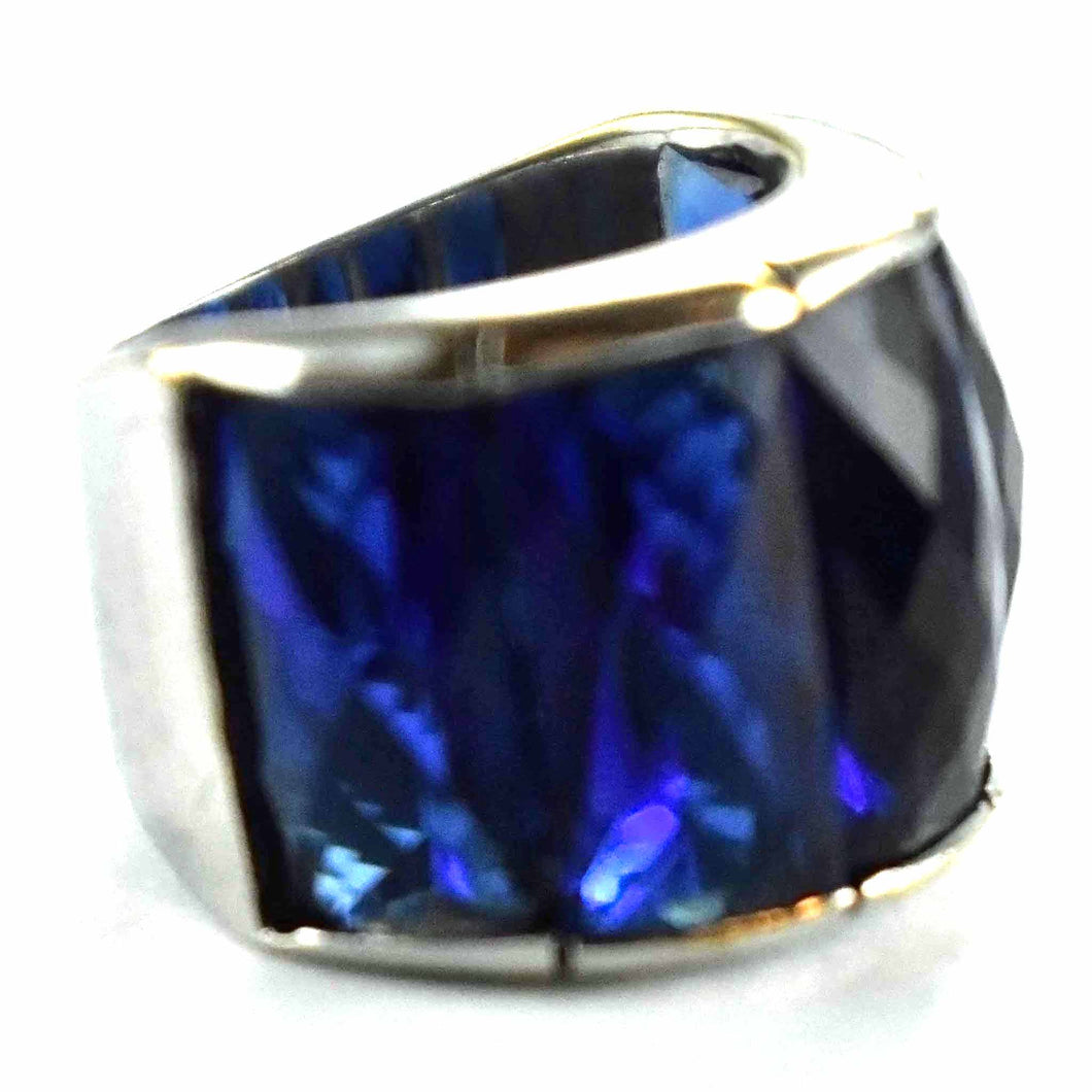 Five rectangle blue cubic zirconia silver ring