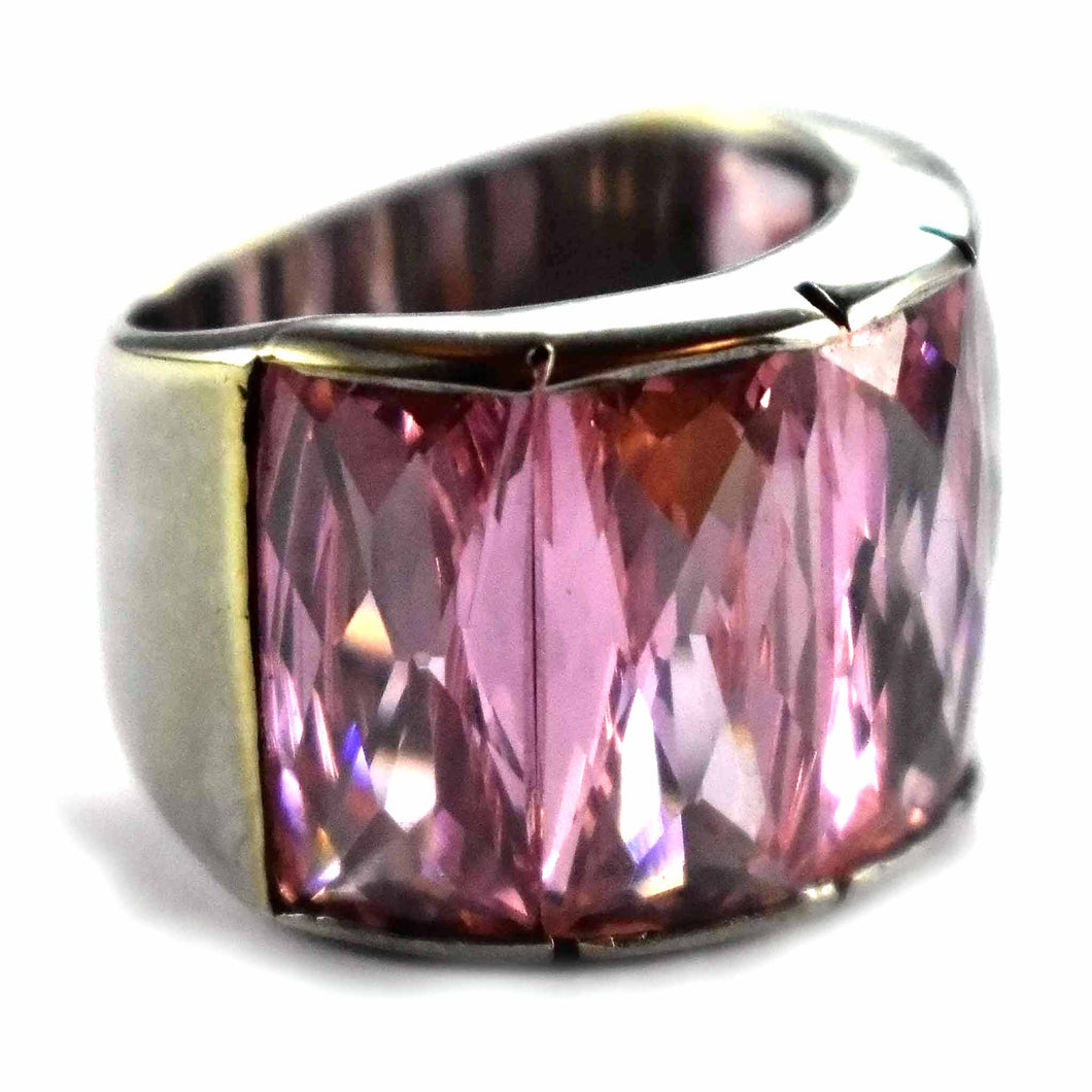 Five rectangle pink cubic zirconia silver ring
