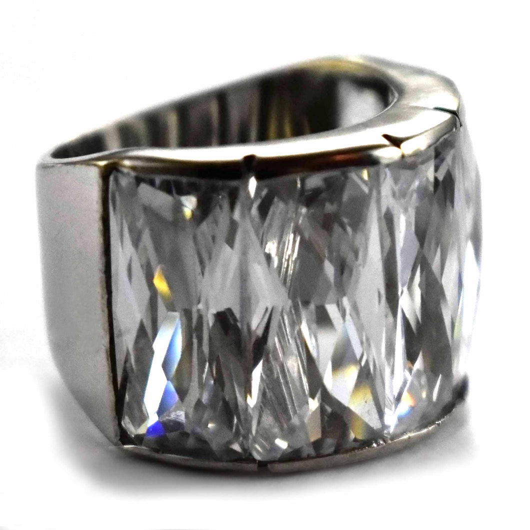 Five rectangle white cubic zirconia silver ring