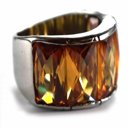 Five rectangle yellow cubic zirconia silver ring