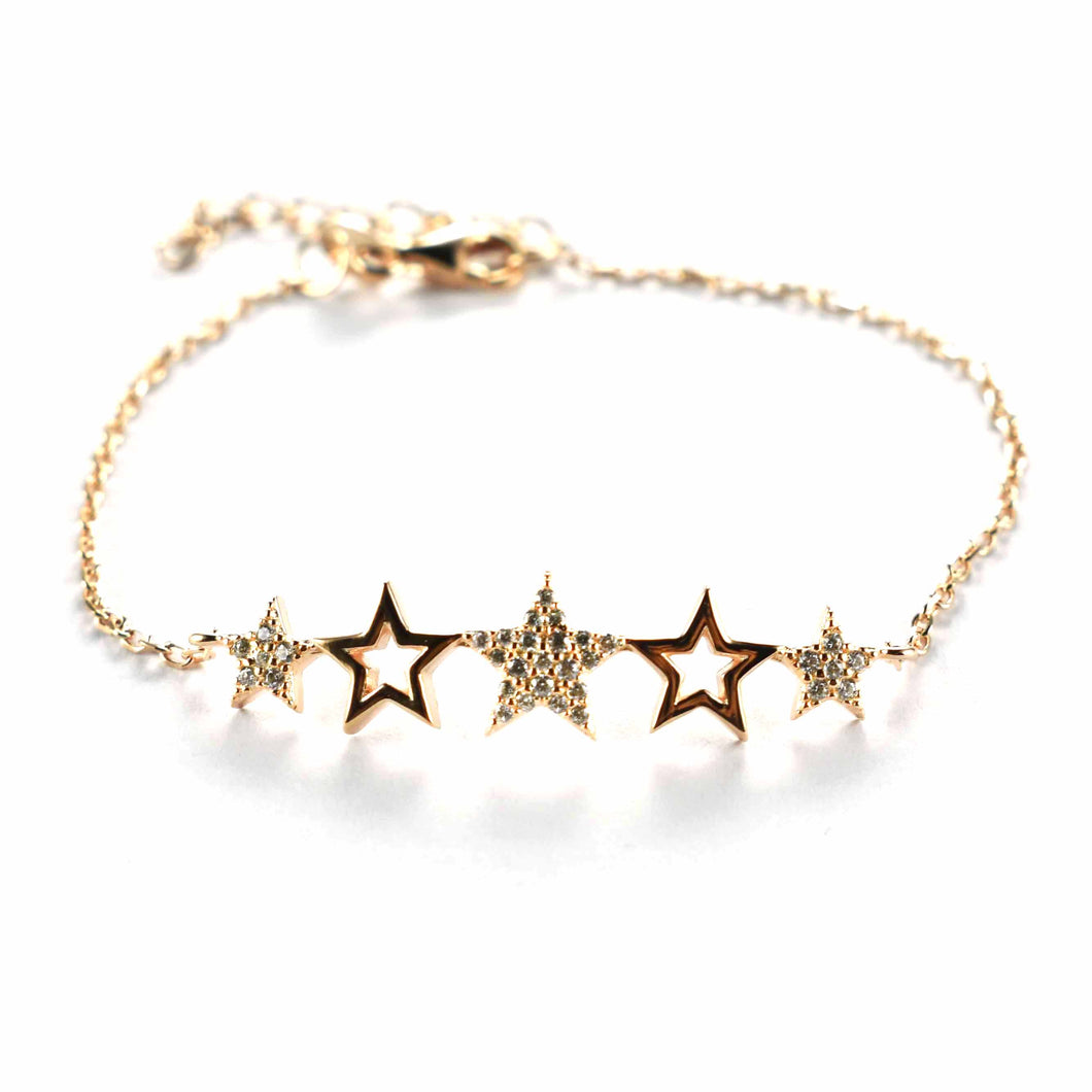 Five star silver bracelet with pink gold plating