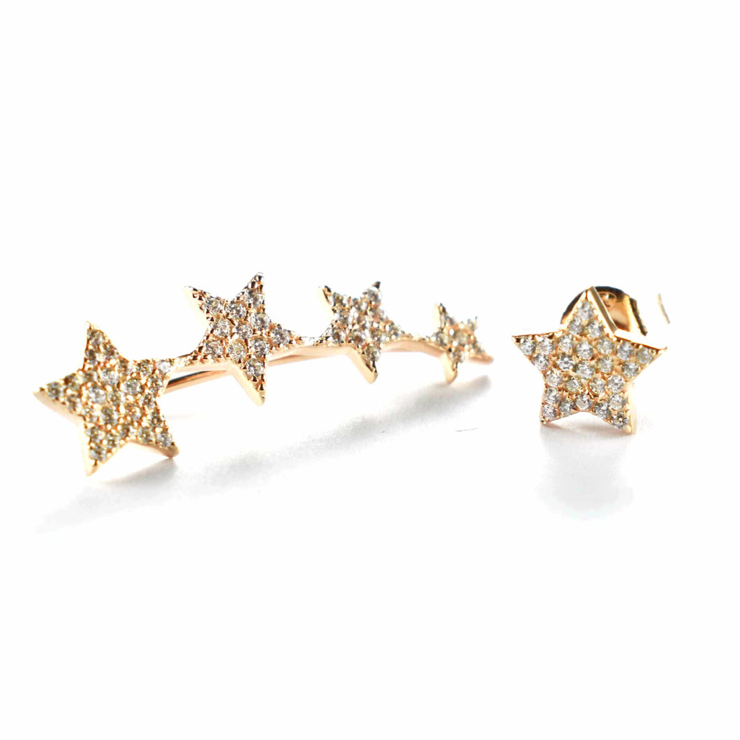 Five star silver earring with CZ & pink gold plating