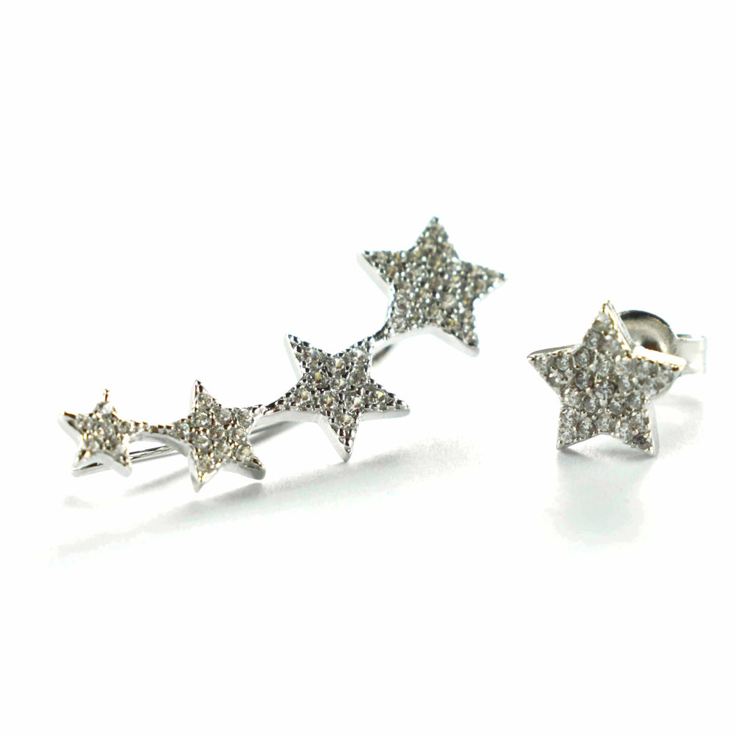 Five star stud silver earring with white CZ