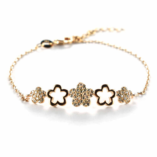 Fiver flower silver bracelet with pink gold plating