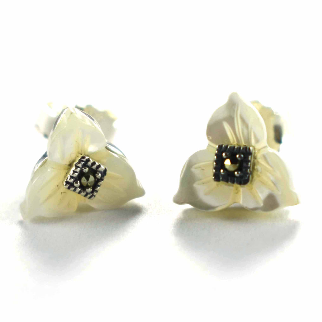 Flower silver earring with mother of pearl & marcasite