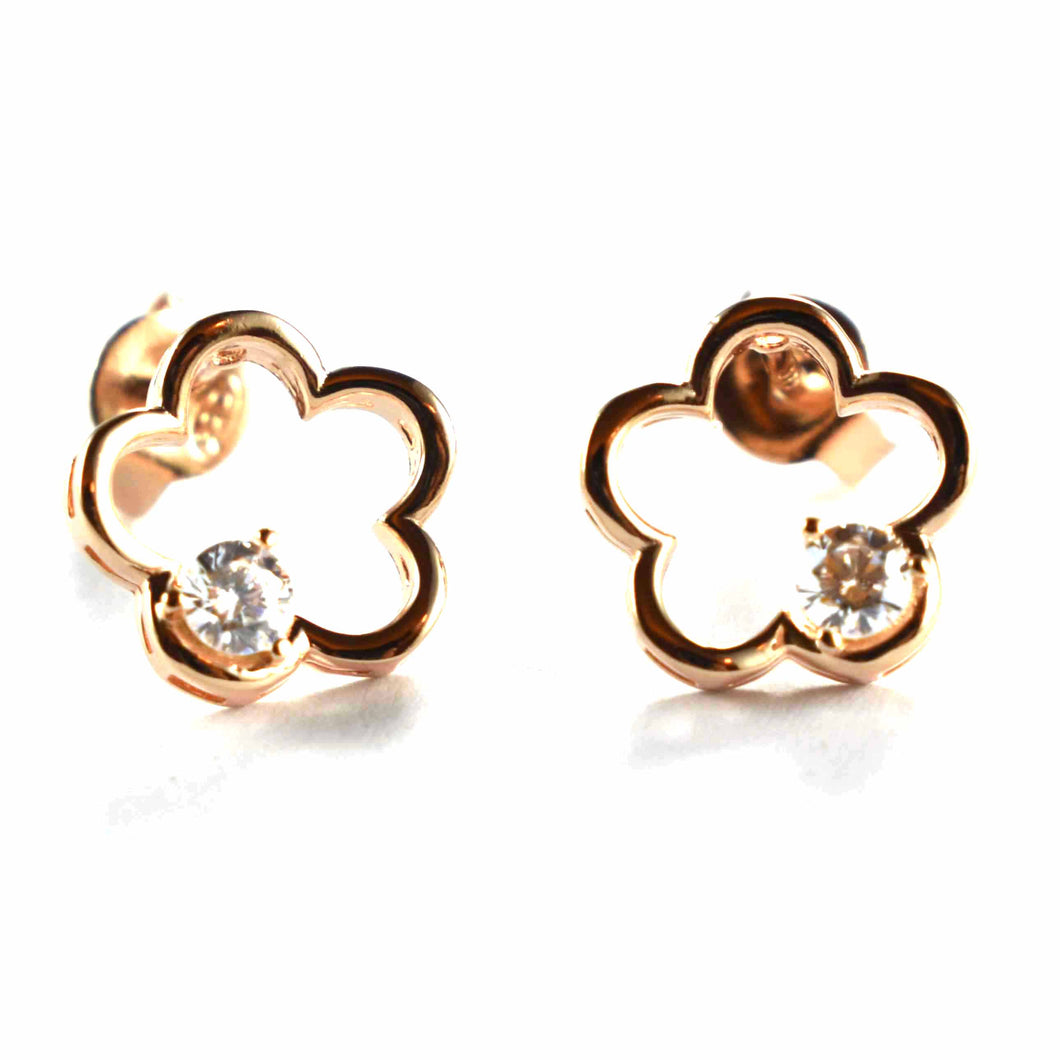 Flower stud silver earring with CZ & pink gold plating