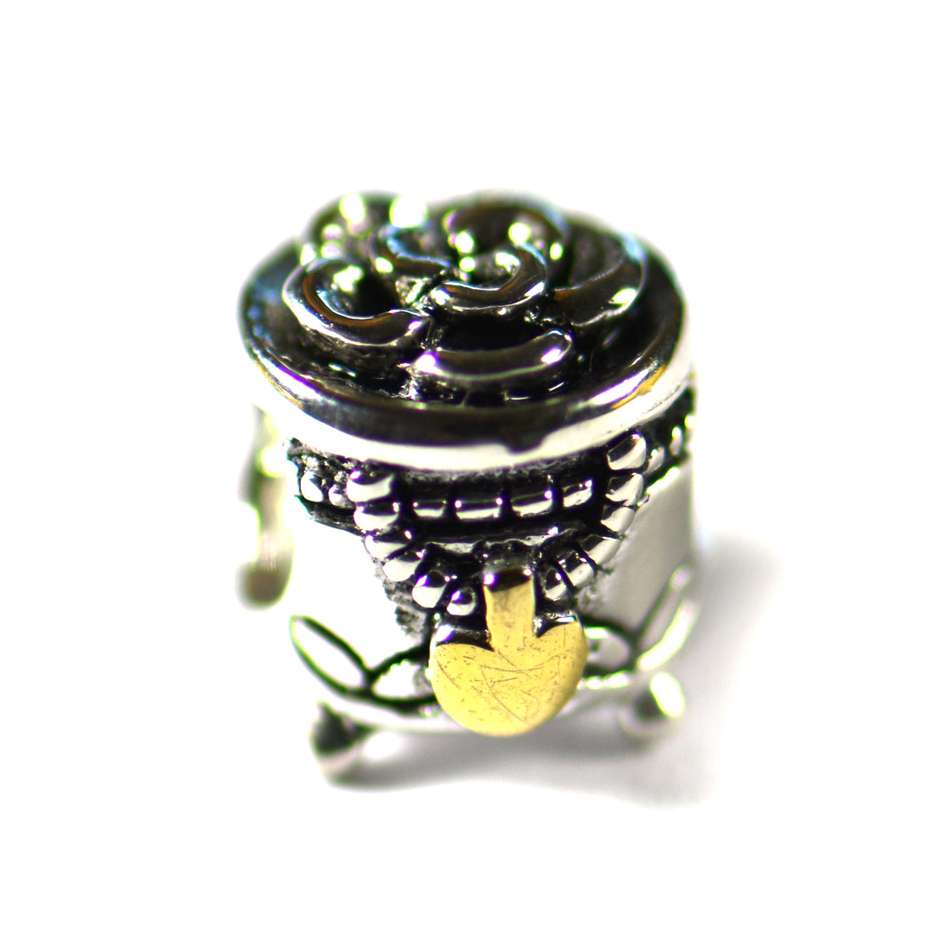 Flower box silver beads with 18K gold plating