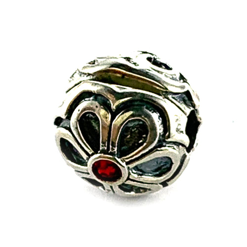 Flower lock silver beads with red CZ