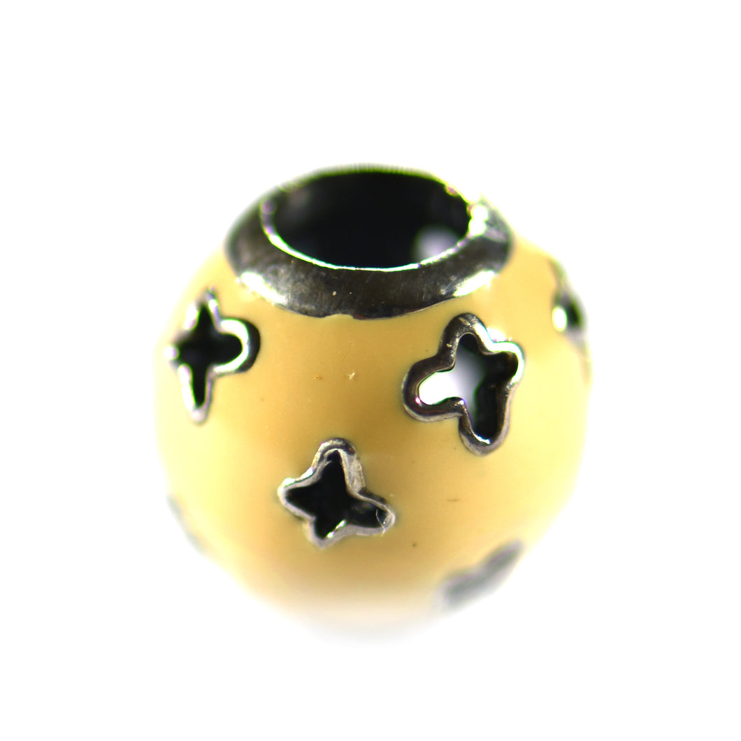 Flower pattern silver beads with yellow painting