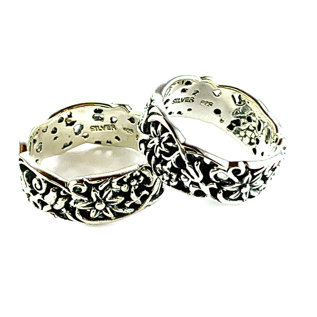 Flower silver couple ring