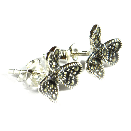 Flower silver studs earring with heart pattern & marcasite