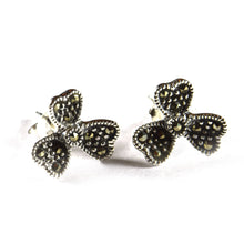 Flower silver studs earring with heart pattern & marcasite
