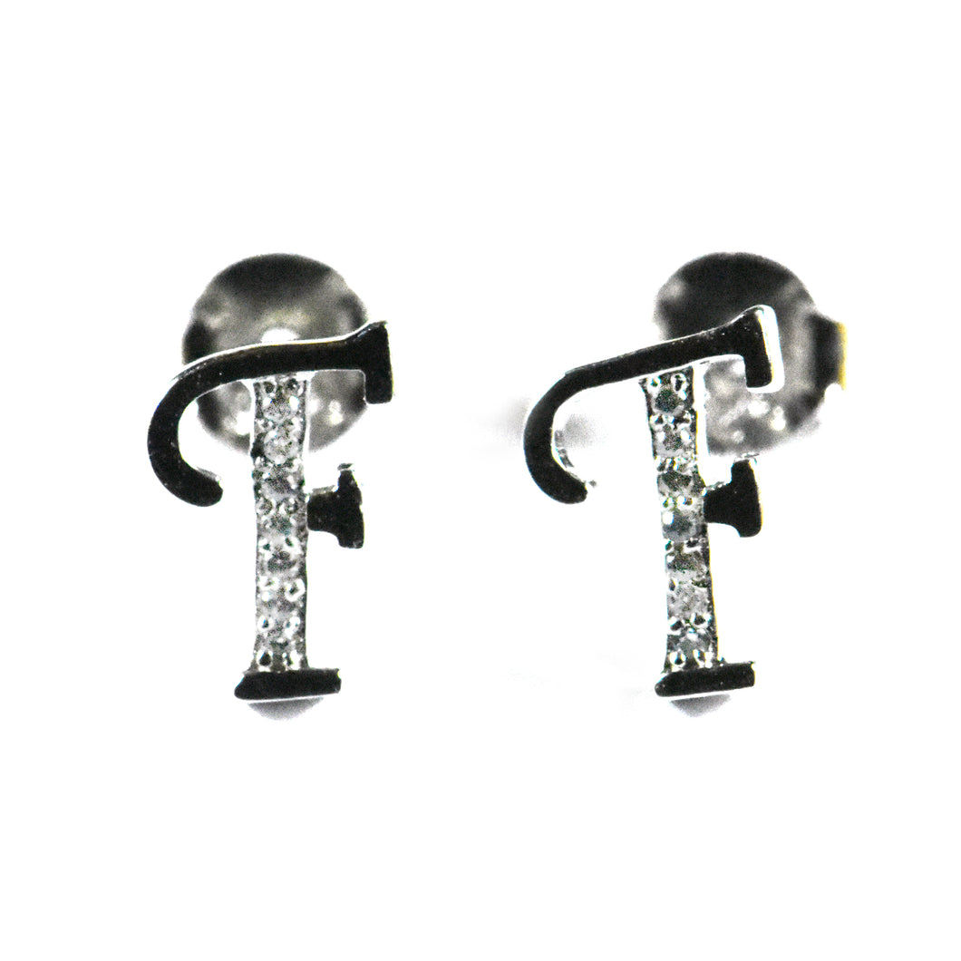F silver earring with CZ