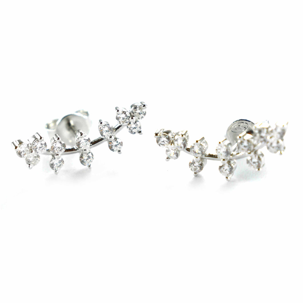 Stud Leaves silver earring with white CZ