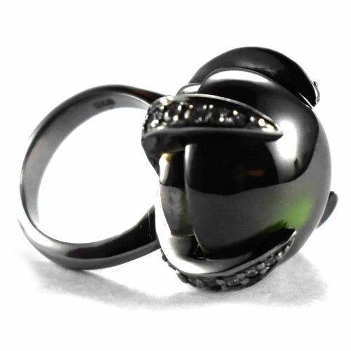 Green stone with black rhodium plating silver ring