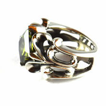 Green square CZ silver ring